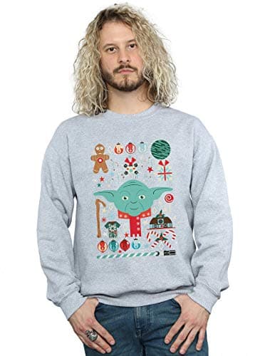 Image of Absolute Cult Star Wars Men's Yoda Christmas Sweatshirt Sport Grey XXX-Large