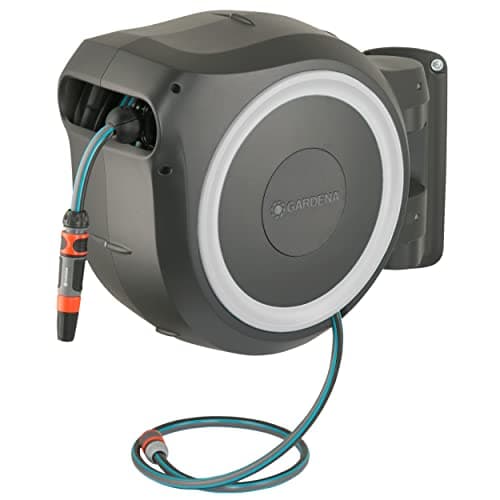 Image of Gardena Wall-Mounted Hose Box Rollup L (White) 30 m: Versatile Watering System for Large Gardens, Swivel Hose Box, Including 30 m Gardena Hose and mounting kit (18627-20)