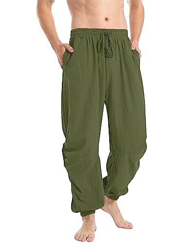 Image of YAOBAOLE Linen Trousers Mens Pirate Trousers for Men Men Yoga Pant Army Green 3XL