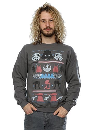 Image of Star Wars Men's Dark Side Fair Isle Christmas Sweatshirt Small Charcoal