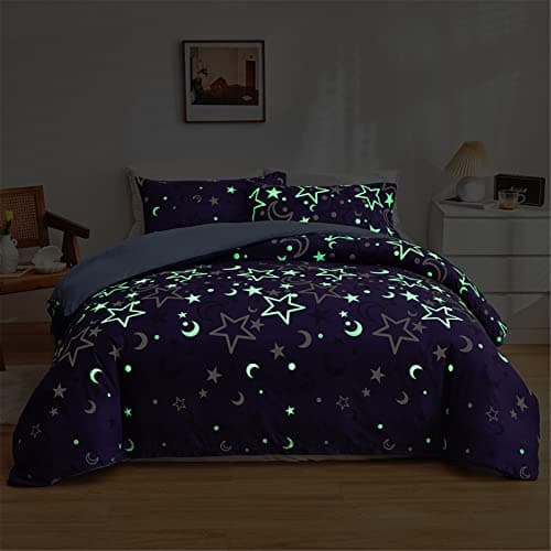 Image of Odot Glow in the Dark Duvet Cover, Adult Teenager Bedding Set with Quilt Cover & Pillowcases, Reversible Duvet Cover Sets for Single Double King Size (Stars & Moon,135x200cm-2 Pieces)