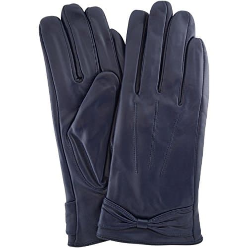Image of SNUGRUGS Womens Butter Soft Premium Leather Glove with Bow, 3 Point Stitch Desin & Warm Fleece Linning - Navy - X-Large (8")