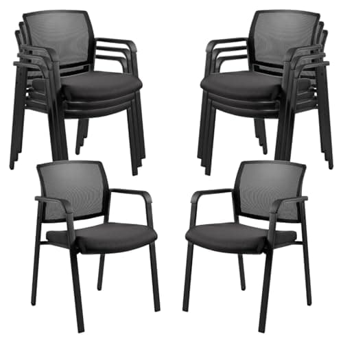 Image of CLATINA Mesh Back Stacking Arm Chairs with Upholstered Fabric Seat Ergonomic Lumbar Support Stackable Desk Chair for Office School Classroom Church Guest Reception Meeting Conference, Black, 8 Pack
