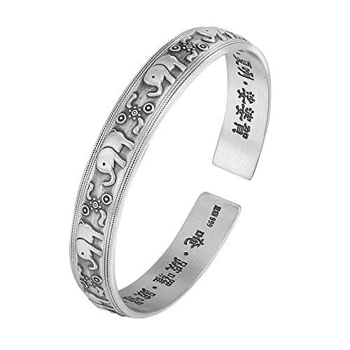 Image of Silver Bangles For Women Solid 925,Silver Plated Bracelet For Women Novelty Simple Elephant Engraving Charming Silver Bangle Silver Friendship Bracelets For Christmas Birthday