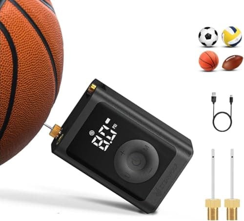 Image of ETENWOLF Electric Ball Pump Inflation & Deflation 0.14-1.17 Bar, Football Pump with Precise Pressure Gauge, Rechargeable Air Pump for Balls, Soccer Ball Air Pump with 2 Needle (P300, Black)