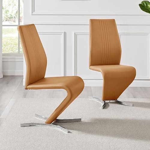 Image of Furniturebox UK 2x Willow Modern Luxury Premium Chrome Metal Z Faux Leather Stylish Dining Chairs Set (Mustard)