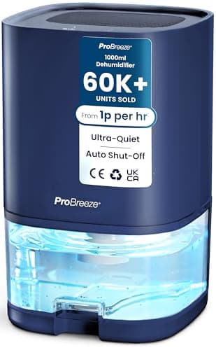 Image of Pro Breeze 1000ml Dehumidifier for Bathroom - Quiet, Portable & Small Air Dehumidifier for Bedroom Mould, Damp & Moisture - with 4-Hour Timer, Auto Shut-Off & LED Changing Lights - Blue
