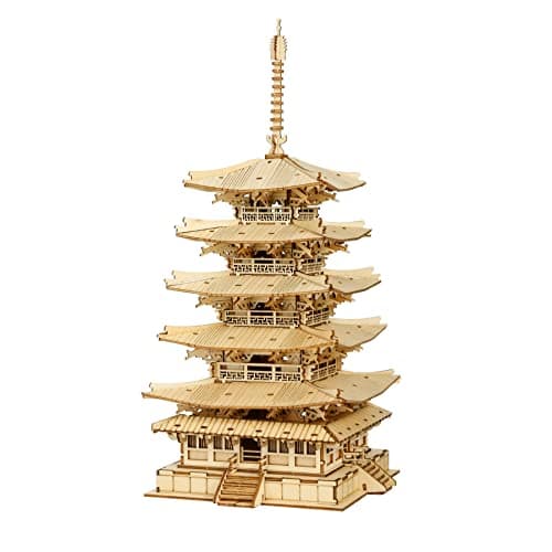 Image of Rolife 3D Puzzle Five-Storied Pagoda - Wooden Puzzles for Adults DIY Model Kits, Construction Kits Wood Building Sets, Aesthetic Home Decor Gifts