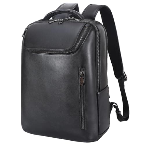Image of TIDING Leather Laptop Backpack 15.6 inch Anti-Theft Business Rucksack Work Computer Bag Office Daypack for Men and Women, Black