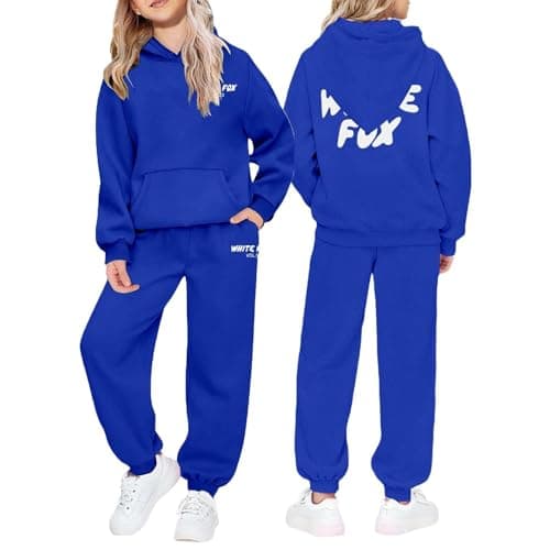 Image of NSICBMNO Kids Tracksuit Full Set 2 Piece Oversized Outfit Girls Boys Hoodies Joggers Activewear Sets Long Sleeve Hooded Sweatshirts Loose Sweatpants Jogging Pants Spring Fall Winter 9-10 Years, Blue