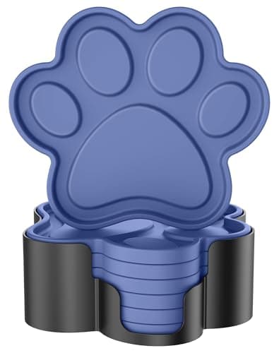Image of STLIAN Silicone Coasters 6 Pack Paw Cup Mat with Holder, Dog Cat Paw Shape, for Hot or Cold Drink, Non-Slip, Non-Stick, Room Decor, Housewarming Navy Blue