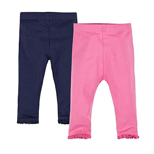Image of Metzuyan Baby Girl Leggins Newborn Leggings Multipack Cotton Rich Lace Frill Navy Dark Pink 12-18 Months
