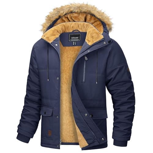 Image of MAGCOMSEN Men's Coats Casual Winter Padded Jacket Men's Down Cotton Jacket Hooded Long Coats Outdoor Hiking Jackets Thermal Snow Wear Jacket with Detachable Hood, Navy