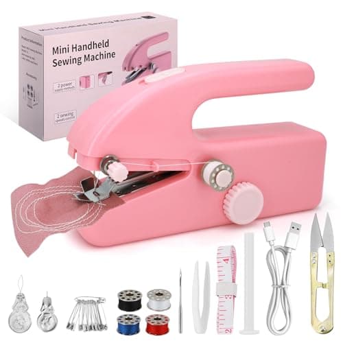 Image of Handheld Sewing Machine - Mini Portable Electric Sewing Machine for Beginners, Easy to Use, Fast Stitch for Fabrics & Clothes, DIY, Home, and Travel, Compact & Lightweight (Pink)