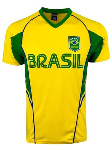 Image of Icon Sports Men's Brasil Performance Jersey, Adult Sizes Brazil Soccer Shirt, Brasil Short Sleeves Tee Shirt, Yellow, Medium