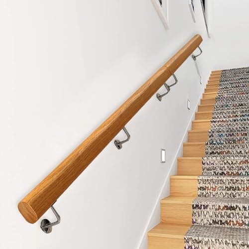 Image of Wooden Stair ils 1m 150cm 2m 360cmIndoor Outdoor Wall Mounted Banister Railing with Stainless Steel SupportSafe & (Size: 3.3ft/100cm)