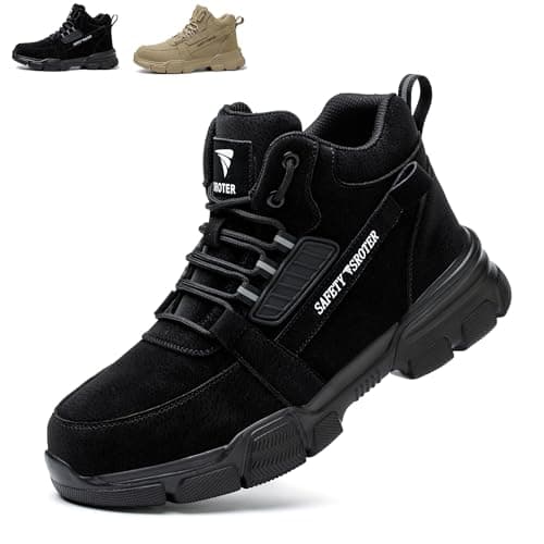 Image of SROTER Steel Toe Cap Boots Men Women Work Boots Waterproof Safety Trainers Lightweight Safety Shoes Non-Slip, Black, 14 UK