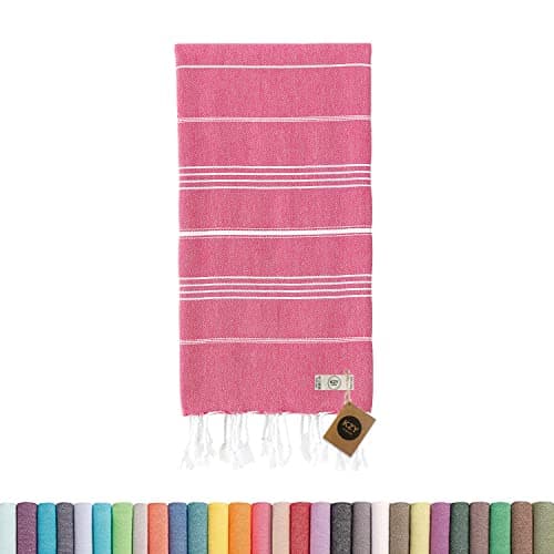 Image of KZY LONDON Beach Towel - Large Turkish Beach Towels for Camping, Swimming, Bath, Gym - Quick Dry, Super Absorbent, Lightweight, Cotton 90x180cm Hammam Towels for Adults (Fuchsia)