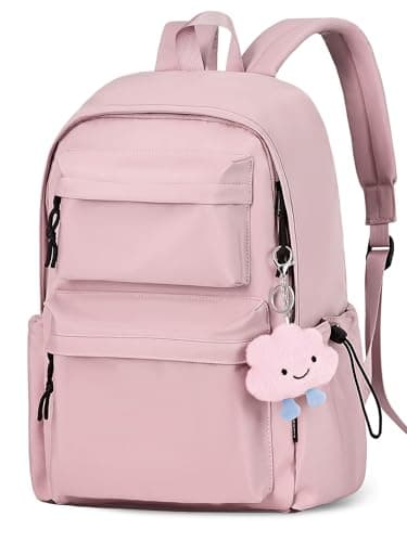 Image of FIORETTO Backpack Womens School Bag Girls Boys, Lightweight Water-Resistant Fits 15.6” Laptop Large Capacity Rucksack with Anti-Theft Pocket, Ideal for School College Commuting Travel Pink
