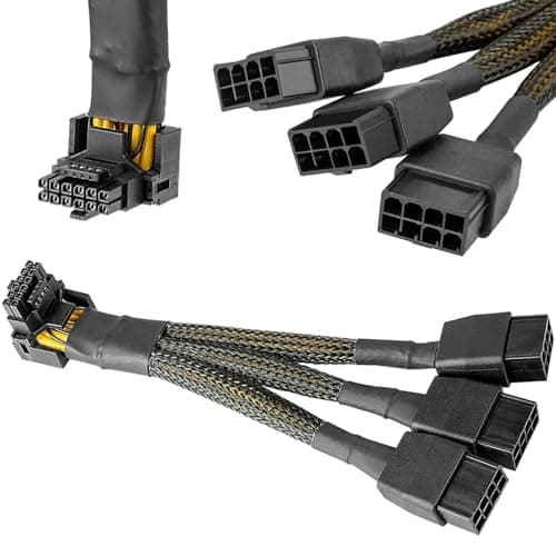 Image of HAAMNING7 16 AWG PCIE 5.0 12VHPWR 600W 3x8 Pin to 16Pin (12+4Pin) 90 Degree Right Angle Supply Adapter Cable for Graphics Card RTX 4090 4080 3090TI 4070Ti (type A)