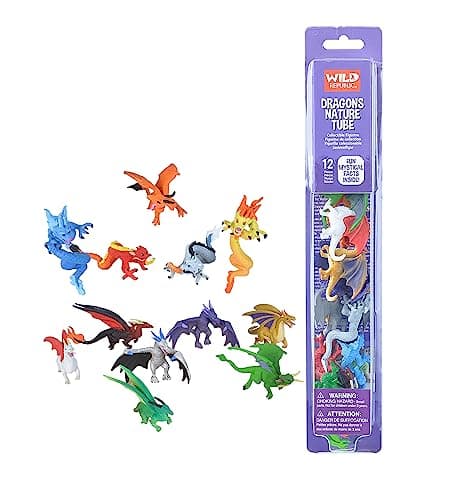 Image of Wild Republic Dragon Figurines Tube, Dragon Toys, Twelve Dragon Figures with Six Different Poses, [Mixed]