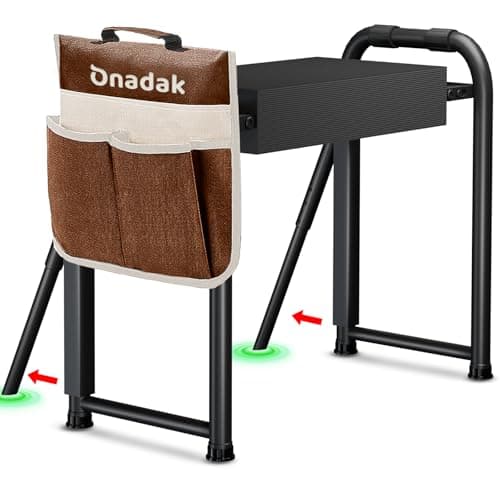 Image of Onadak Heavy Duty Garden Kneeler & Seat with Support Legs, 400lbs Capacity Foldable Gardening Stool, Extra Thick Pad & Large Tool Organizer Bag, Ergonomic for Seniors - Dark Black