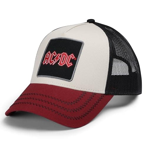 Image of Amplified AC/DC Trucker Cap (One Size) (Beige/Black/Dark Red)