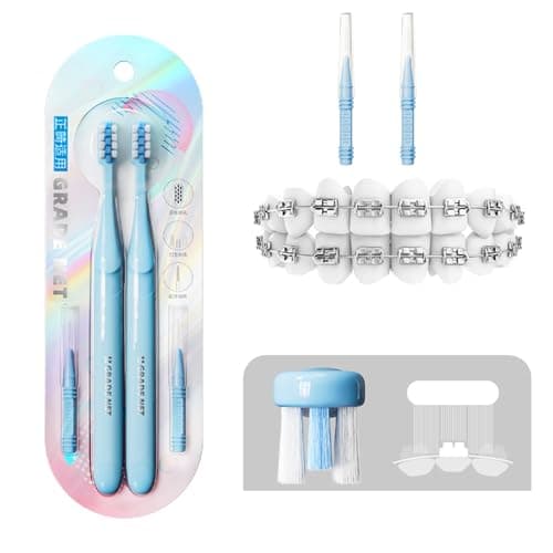 Image of Vonmerie Orthodontic Toothbrushes, V-Shaped Braces Toothbrush with Soft PBT Bristles, 2 Orthodontic toothbrushes & 2 Orthodontic Tooth tip Brushes, 4-Pack(Blue-interdental Brushes)