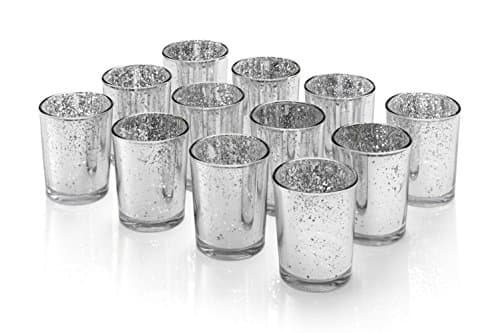 Image of Artis Mercury Glass Votive Candle Tealight Holder 2.75"H Set of 12 Speckled Silver for Weddings, Parties and Home Décor