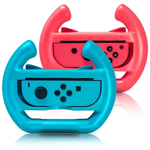 Image of ADZ 2 x Red and Blue Switch Steering wheel compatible with Nintendo Switch Mario Kart