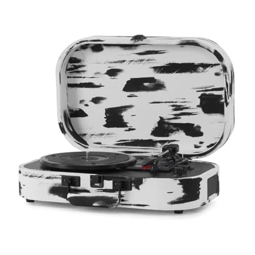 Image of Crosley Discovery Portable Turntable - Bluetooth Record Player, 3-Speed Suitcase Vinyl Player, Home Turntables for Vinyl Records, Built in Speakers & Bluetooth Receiver, AUX Input, Black & White