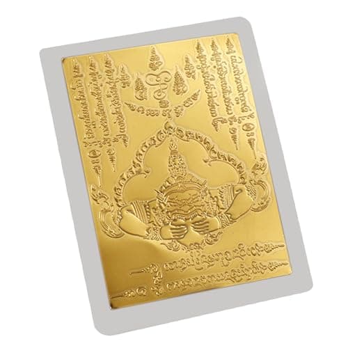 Image of Buddha Gold Card - Thai Holy Charm, Scripture Runs, Collectible Necklace Token With Protective Symbolism | Foil Spiritual For Wealth Attraction Health Blessings Positive Energy Carry