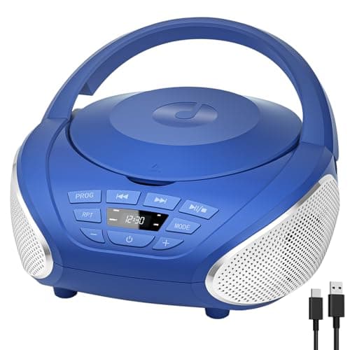 Image of Gueray Portable CD Player Boombox Home Audio CD Players with Speakers FM Radio AUX Input Support Headphones Playlist Mode PROG Playback for Outdoor Indoor Audiobooks Blue