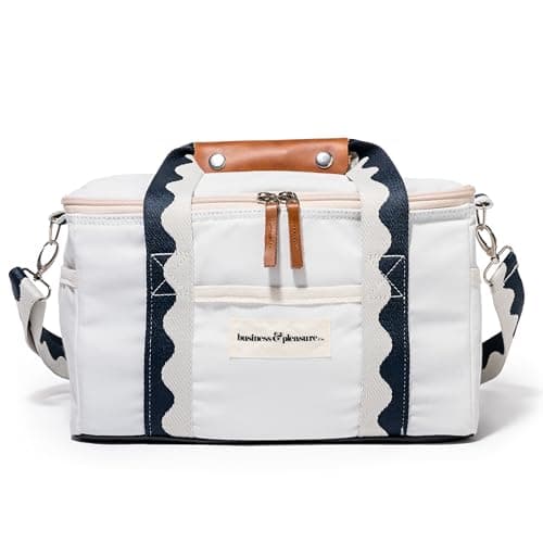 Image of Business & Pleasure Co. Premium Cooler Bag - 14L Vintage Lunch Bag for Beach Days & Picnics - Insulated Leakproof Lining - Rivie White