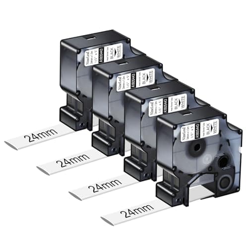Image of NineLeaf 4 Pack Compatible with DYMO Rhino Industrial Heat Shrink Tube Label 1805443 A1805443 Black on White 24mm x 1.5m Self-Adhesive Label Tape for DYMO Rhino 6000 6500 Label Maker