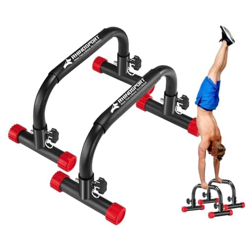 Image of RHINOSPORT Parallettes Bars Dip Calisthenics Push Up Bars 10.2 in High 300Kg/661lbs Weight Capacity Strength Training Home Gym Workouts Calisthenics Equipment [19.6x10.2x10.2 in] Red