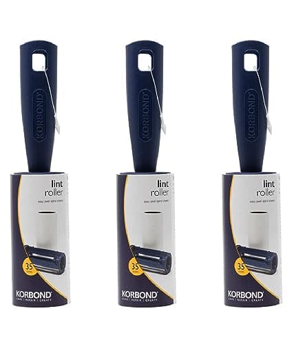 Image of Korbond 3 Pack Lint Rollers – 105 Sticky Easy to Peel Paper Sheets - Suitable for ALL FABRIC TYPES
