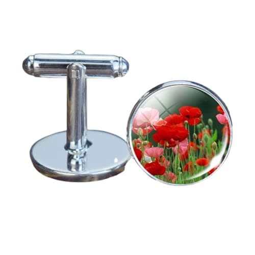 Image of Poppy Flowers Cufflinks for Men Glass Cufflink Set Jewelry Wedding Suit Shirt Poppy Cuff Links Husband Accessories Gifts