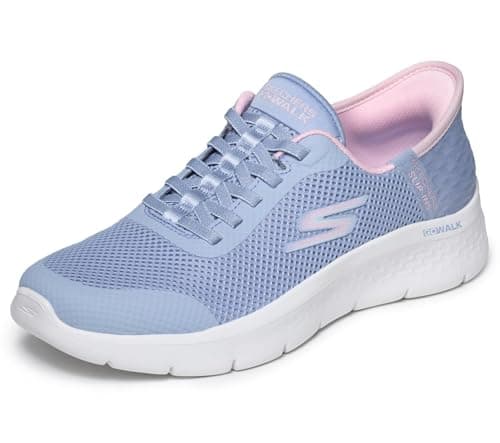 Image of Skechers Women's Go Walk Flex Grand Entry Slip-On Sneakers, Periwinkle Textile/Pink Trim, 4 UK