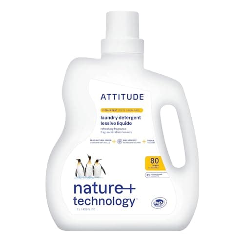 Image of ATTITUDE Liquid Laundry Detergent, EWG Verified, HE Compatible, Plant-Based & Vegan, Natural Laundry Soap, Citrus Zest Scent, 80 Loads, 2 Liters