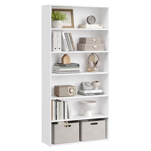 Image of VASAGLE Bookcase, 6-Tier Bookshelf, Open Storage Shelf, Shelving Unit, 24 x 80 x 160.7 cm, for Living Room, Home Office, Dinning Room, Cloud White LBC412W01