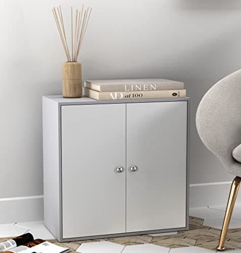 Image of URBNLIVING 2 Tier Wooden Storage Cabinet (Grey Cabinet + White Doors), H 60 W 60 D 30 (FP-634)