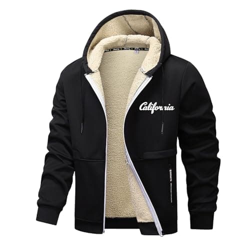 Image of Generisch Fleece Jacket Men's Large Sizes Transition Jacket Long Sleeve Stand-Up Collar Winter Jacket with Drawstring Comfortable Warm Outdoor Jacket Teddy Lined Fleece Jacket Elegant Plain Tops