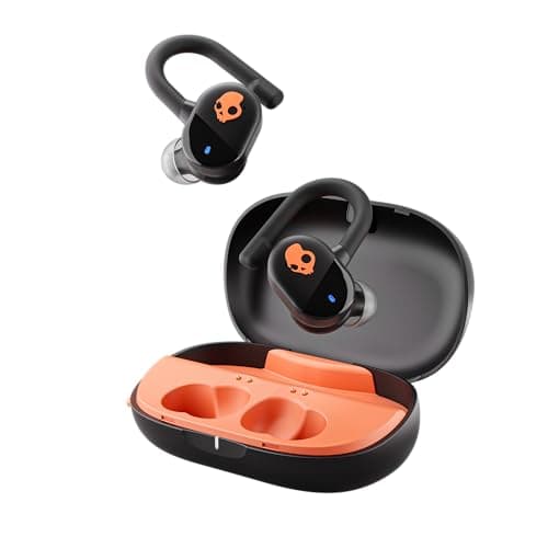 Image of Skullcandy Push Play Active Wireless Earbuds, Bluetooth Headphones, Noise Isolating Fit, 34 Hrs Battery, Secure-Fit Over-Ear Hanger, Sweat Water Resistant, Microphone for iPhone Android - Black/Orange