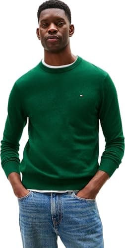 Image of Tommy Hilfiger Men's, Pima Org Ctn Cashmere Crew Neck Mw0Mw28046, Pullover Sweater, Ornamental Green Heather, S
