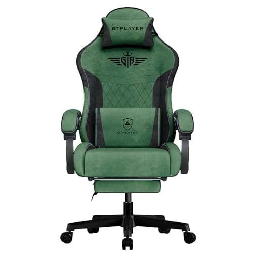 Image of GTPLAYER Gaming Chair Fabric, High Back Computer Chairs with Footrest for Adults Ergonomic Lumbar Support Swivel PC Chair for Home Office (Green)