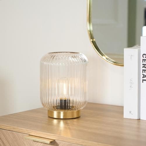 Image of OHS Clear Glass Cordless Table Lamps, Battery Operated Lamp Portable LED Touch Light Decorative Bedside Table Lamps for Bedroom Living Room Office Outdoor Use