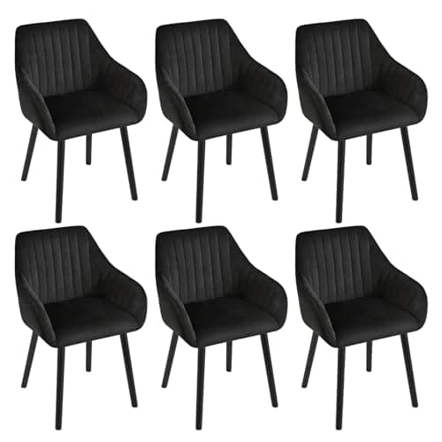 Image of Goeurvant Dining Chairs Set of 6, Modern Kitchen Chairs with Backrest & Wooden Legs, Upholstered Armchairs for Living Room, Dining Room, Restaurant, Velvet Fabric, Black