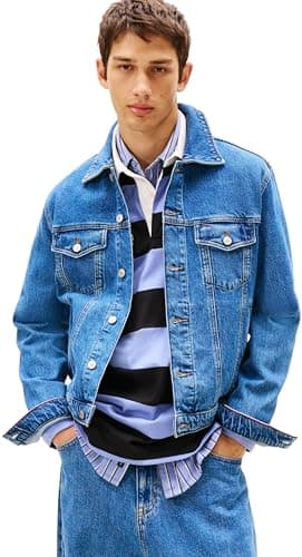 Image of Tommy Jeans Men's Ryan Rglr Trckr Jckt Ext Ci8132 Dm0Dm22635 Trucker Jacket, Denim (Denim Medium), S