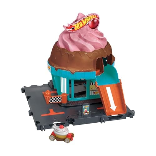 Image of Hot Wheels Let's Race Netflix - City Track Set with 1 Hot Wheels Car, Track Play that Connects to Other Sets, Ice Cream Shop Playset, HTN77